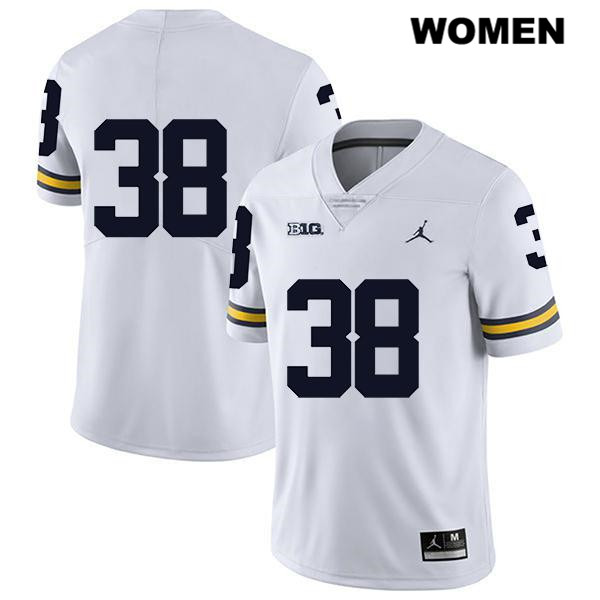 Women's NCAA Michigan Wolverines Joseph Files #38 No Name White Jordan Brand Authentic Stitched Legend Football College Jersey QM25J43LP